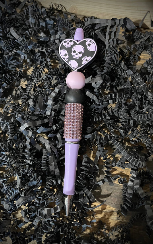 PURPLE HEART SKULL BEADED PEN